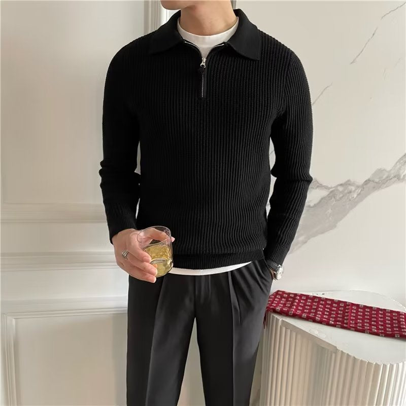 Men's Zip-Up Collared Sweater for Fall and Winter Everyday Wear