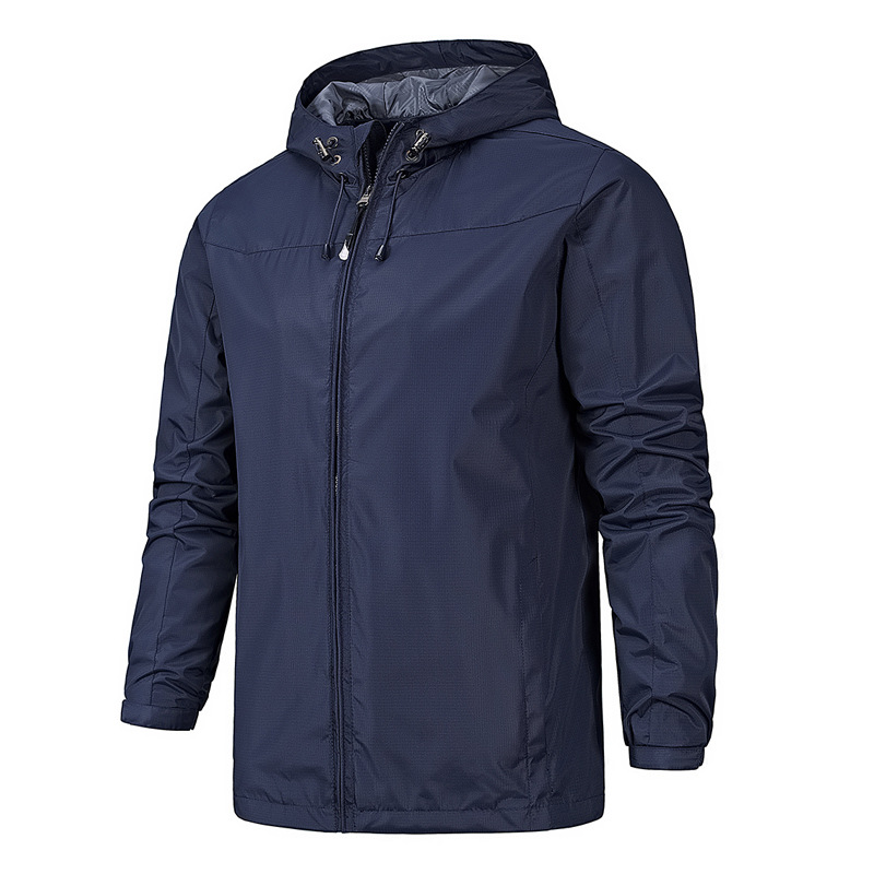 Men's Zip-Up Hooded Jacket for Fall and Winter Everyday Wear Dark Blue