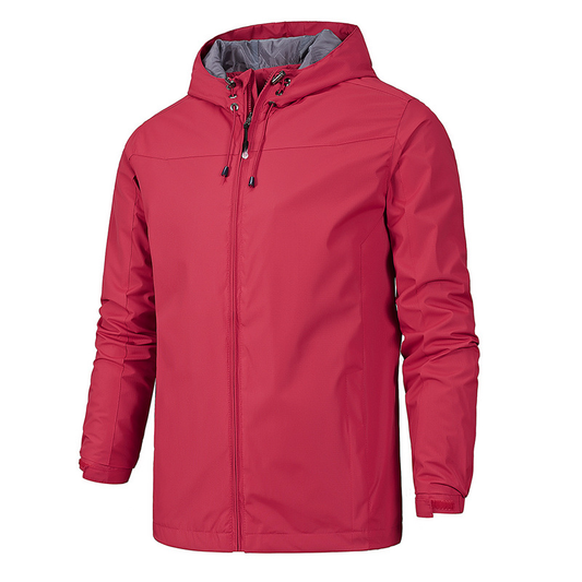Men's Zip-Up Hooded Jacket for Fall and Winter Everyday Wear Red