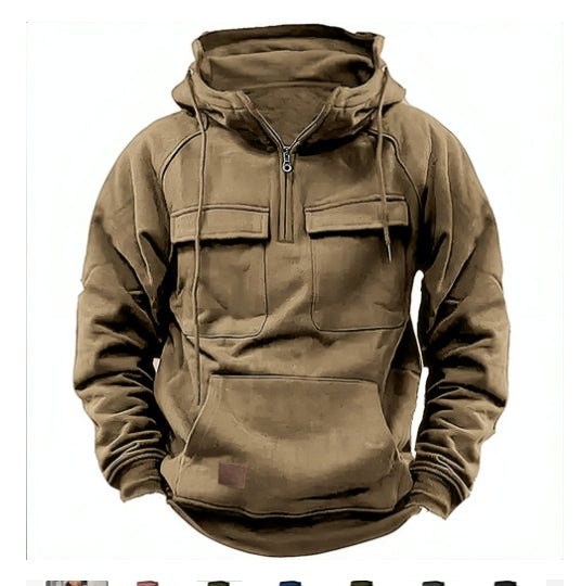 Men's Zip-Up Hoodie with Drawstring and Pockets for Daily Use