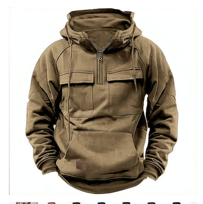Men's Zip-Up Hoodie with Drawstring and Pockets for Daily Use