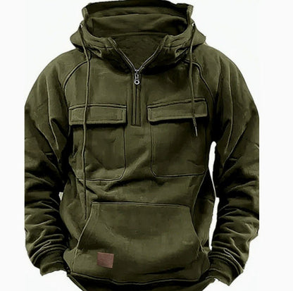 Men's Zip-Up Hoodie with Drawstring and Pockets for Daily Use Army Green