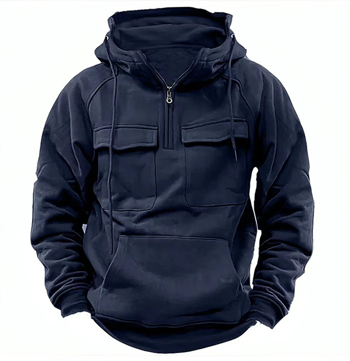 Men's Zip-Up Hoodie with Drawstring and Pockets for Daily Use
