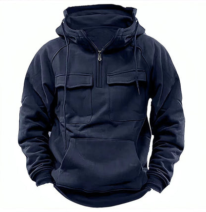 Men's Zip-Up Hoodie with Drawstring and Pockets for Daily Use