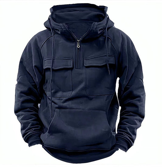Men's Zip-Up Hoodie with Drawstring and Pockets for Daily Use