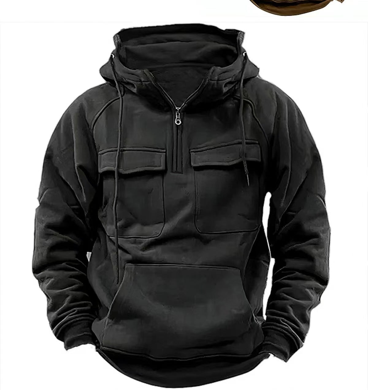 Men's Zip-Up Hoodie with Drawstring and Pockets for Daily Use