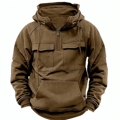 Men's Zip-Up Hoodie with Drawstring and Pockets for Daily Use Brown