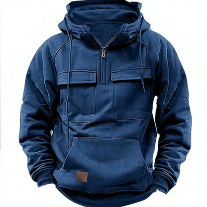 Men's Zip-Up Hoodie with Drawstring and Pockets for Daily Use Navy Blue