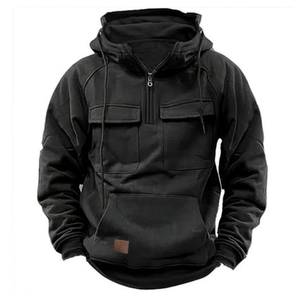 Men's Zip-Up Hoodie with Drawstring and Pockets for Daily Use Black