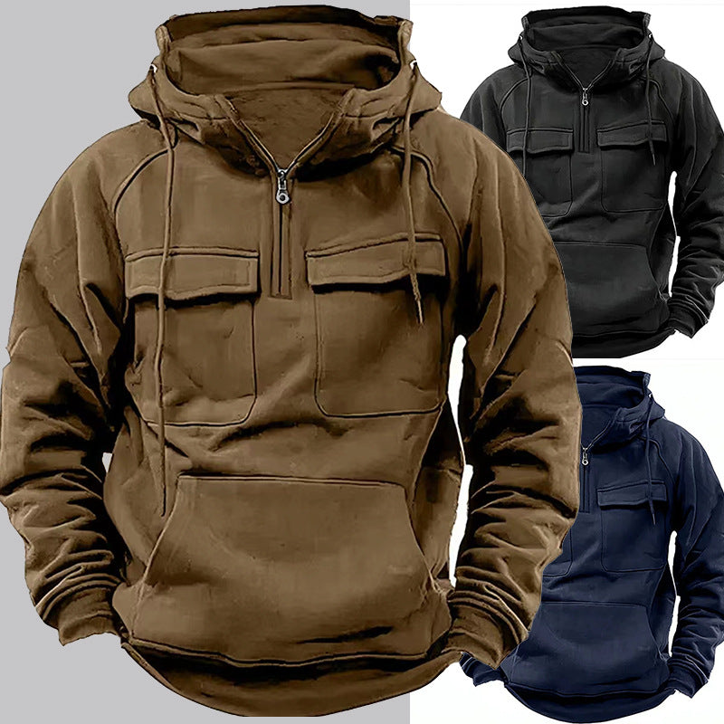 Men's Zip-Up Hoodie with Drawstring and Pockets for Daily Use