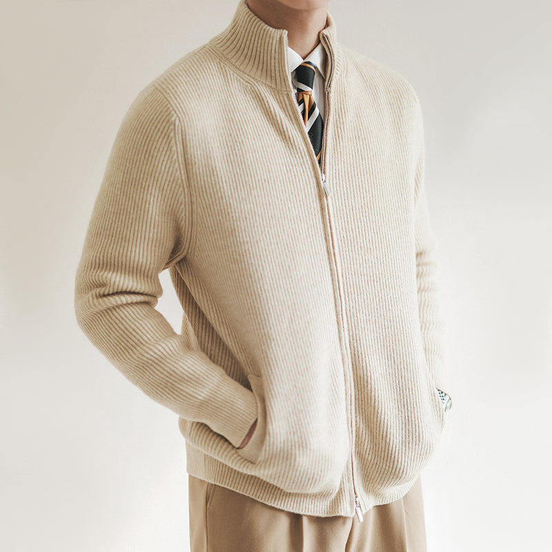 Men's Zip-Up Ribbed Knit Sweater for Fall and Winter Everyday Wear