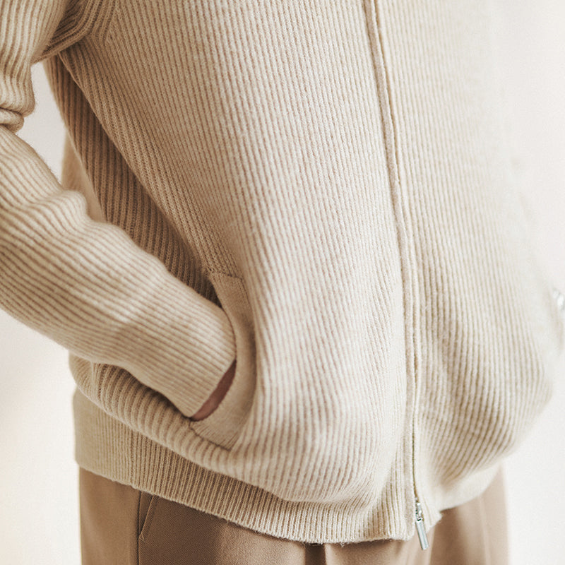 Men's Zip-Up Ribbed Knit Sweater for Fall and Winter Everyday Wear