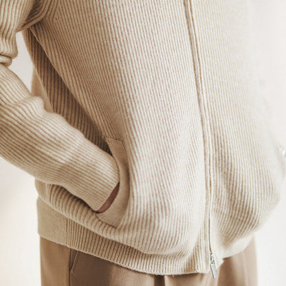 Men's Zip-Up Ribbed Knit Sweater for Fall and Winter Everyday Wear