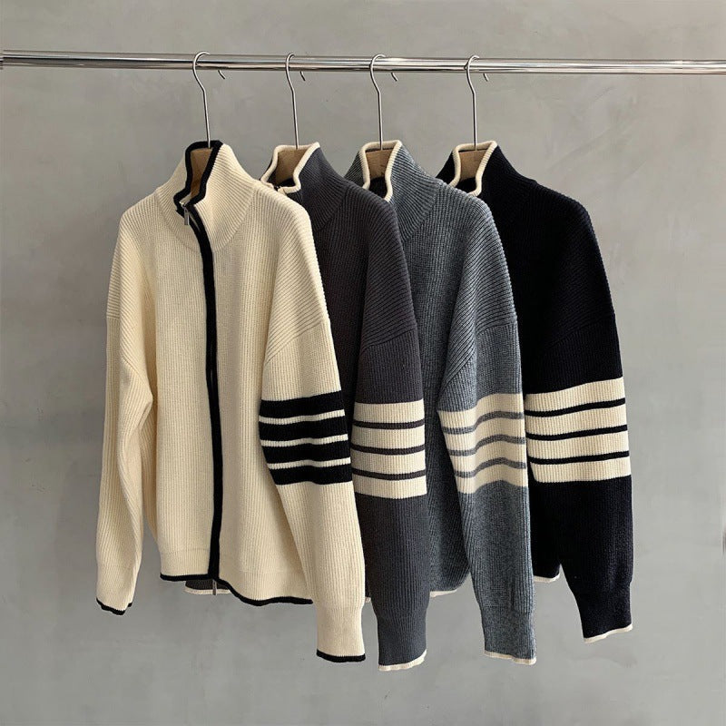 Men's Zip-Up Stand Collar Sweater for Fall and Winter Everyday Wear