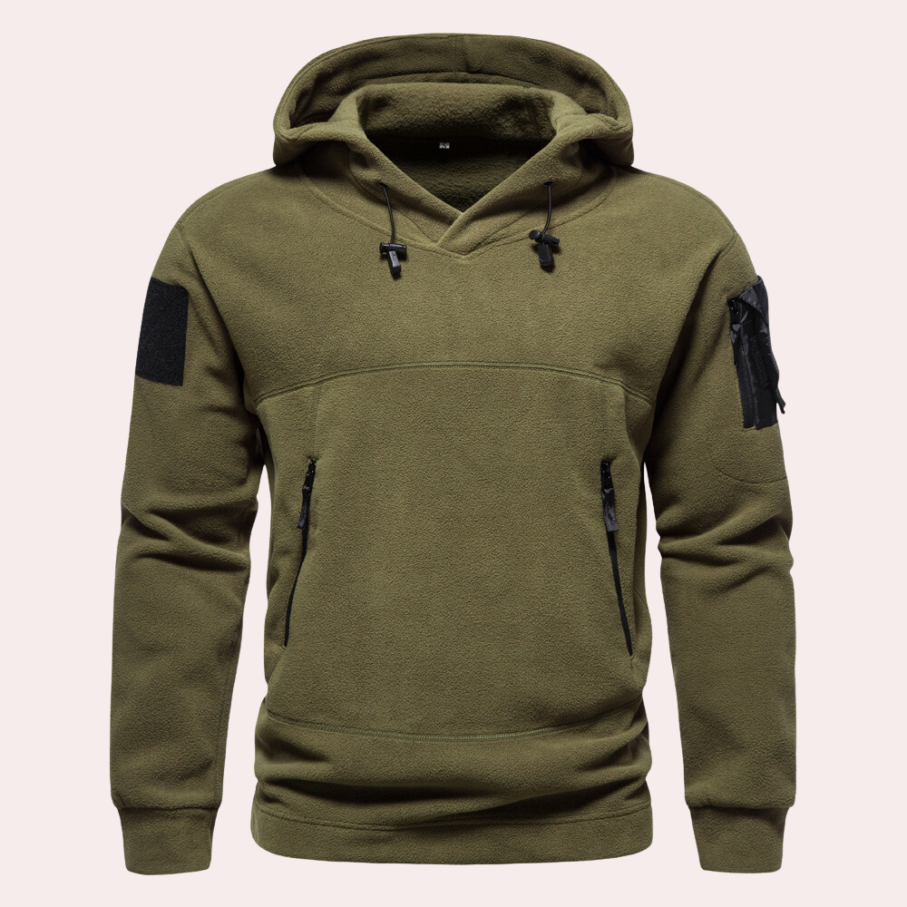 Men's Multi-Pocket Tactical Fleece Hoodie for Outdoor Activities Army green