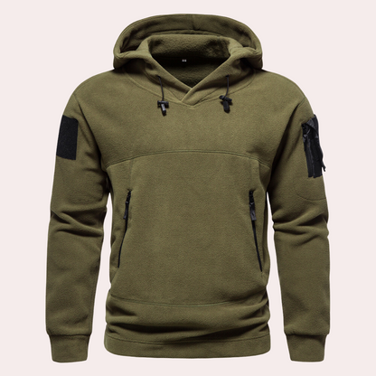 Men's Multi-Pocket Tactical Fleece Hoodie for Outdoor Activities Army green