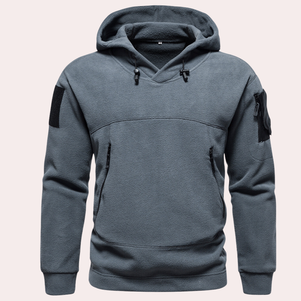 Men's Multi-Pocket Tactical Fleece Hoodie for Outdoor Activities Grey