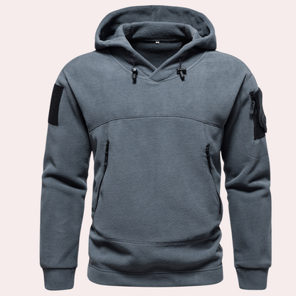 Men's Multi-Pocket Tactical Fleece Hoodie for Outdoor Activities Grey