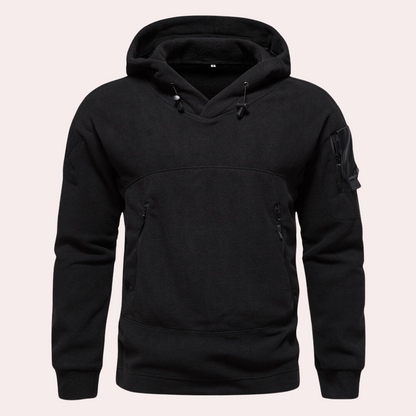 Men's Multi-Pocket Tactical Fleece Hoodie for Outdoor Activities Black