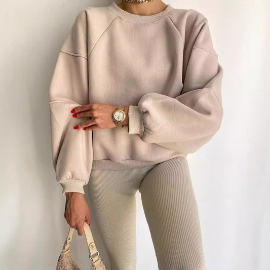 Women's Oversized Crewneck Sweatshirt with Puffed Sleeves