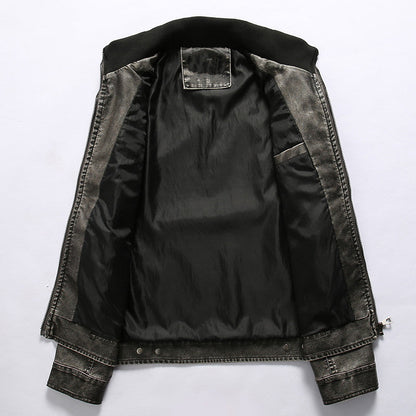 Men's Utility Leather Jacket – Versatile Multi-Pocket Casual Wear
