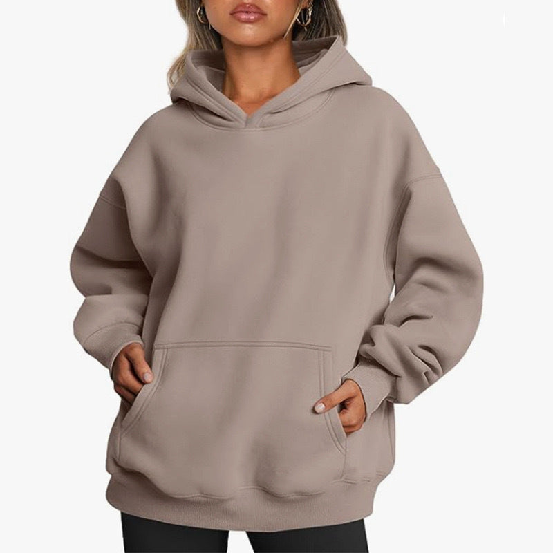 Women's Cozy Oversized Hoodie with Kangaroo Pocket for Daily Use Khaki