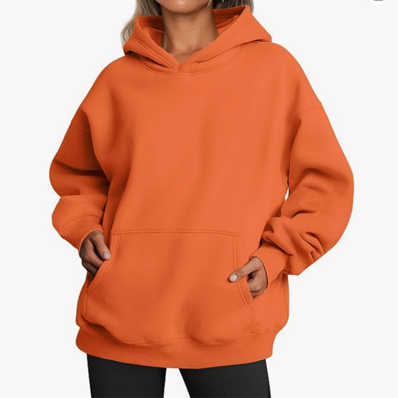 Women's Cozy Oversized Hoodie with Kangaroo Pocket for Daily Use Orange