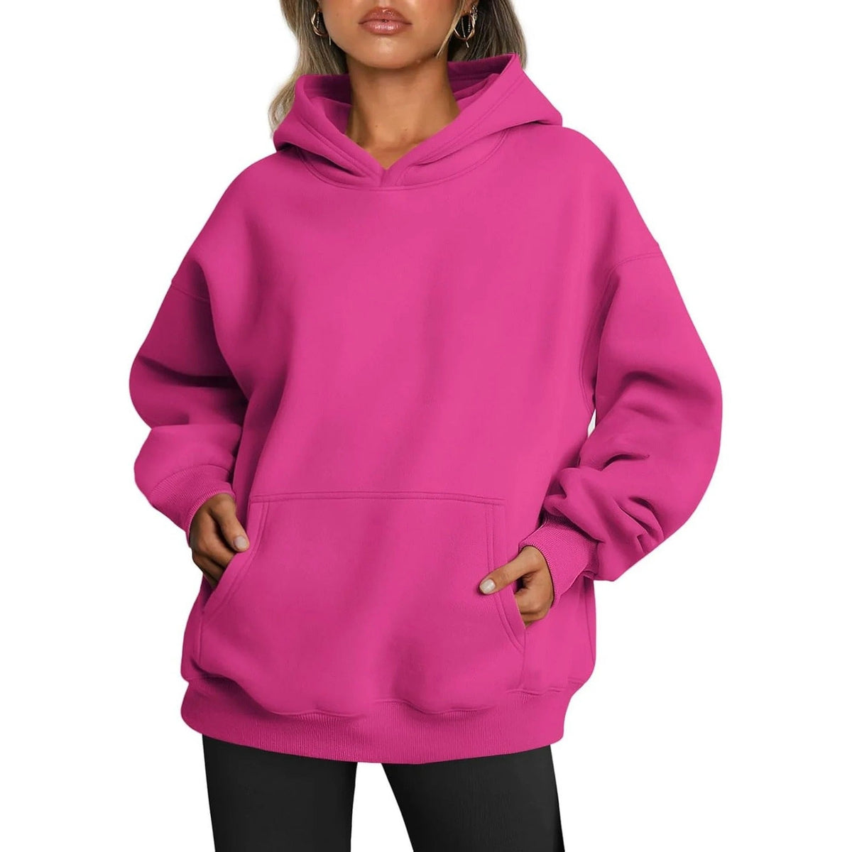 Women's Cozy Oversized Hoodie with Kangaroo Pocket for Daily Use Magenta