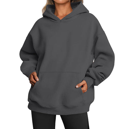 Women's Cozy Oversized Hoodie with Kangaroo Pocket for Daily Use Dark Gray