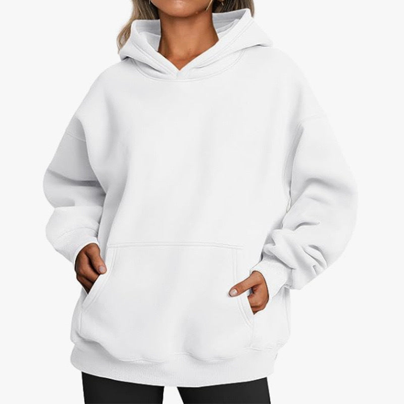 Women's Cozy Oversized Hoodie with Kangaroo Pocket for Daily Use White