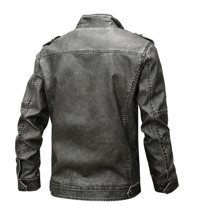Men's Utility Leather Jacket – Versatile Multi-Pocket Casual Wear