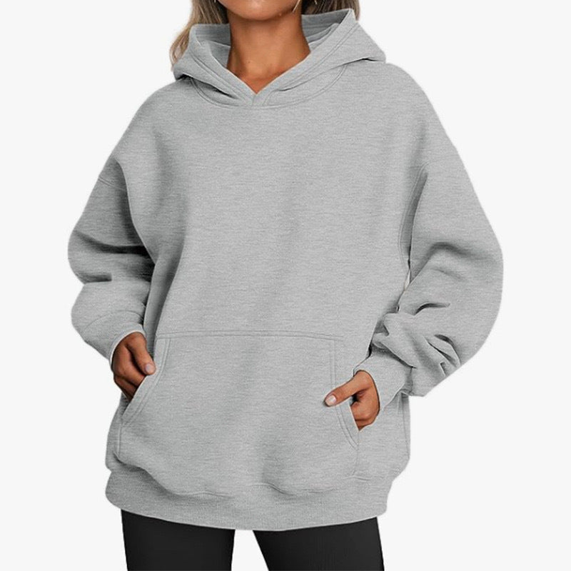 Women's Cozy Oversized Hoodie with Kangaroo Pocket for Daily Use Gray Floral