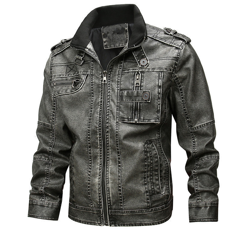 Men's Utility Leather Jacket – Versatile Multi-Pocket Casual Wear Black