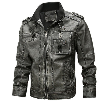 Men's Utility Leather Jacket – Versatile Multi-Pocket Casual Wear Black