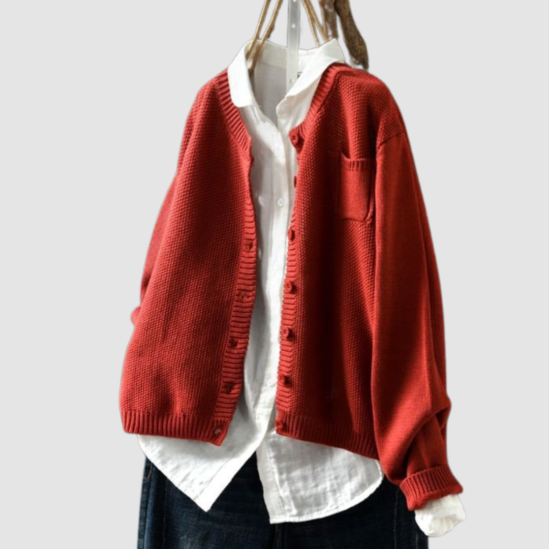 Women's Knit Cardigan with Pocket and Classic Button Closure