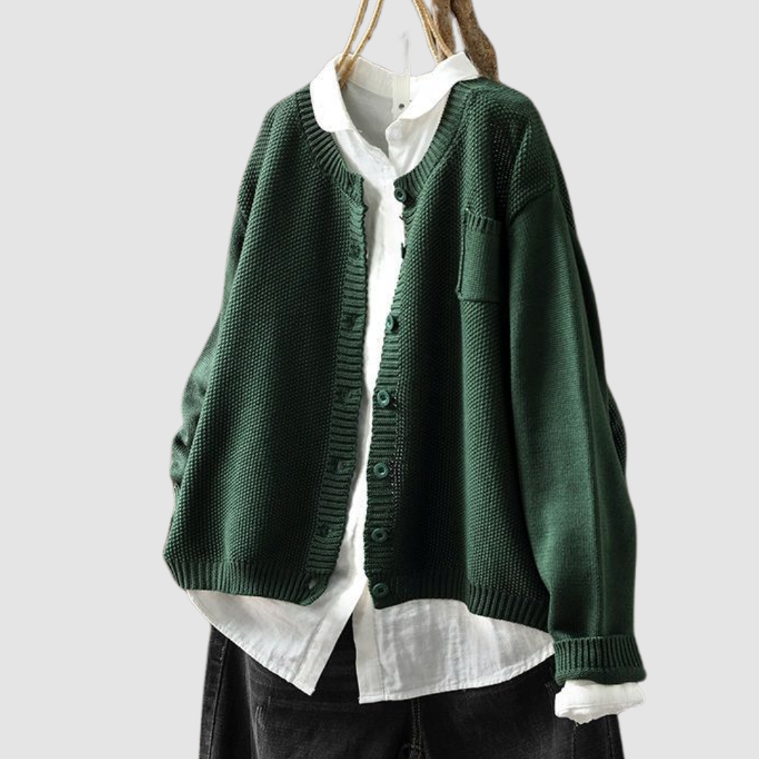 Women's Knit Cardigan with Pocket and Classic Button Closure Green