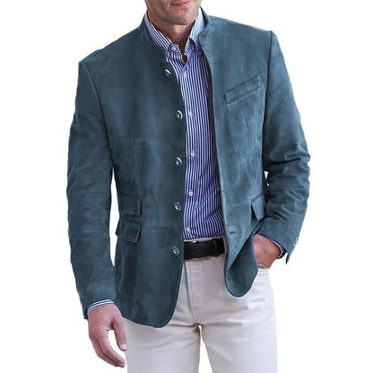 Men's Blazer Jacket for Fall with Notch Lapel and Button Front Blue