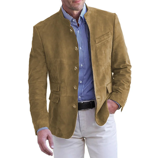 Men's Blazer Jacket for Fall with Notch Lapel and Button Front Khaki