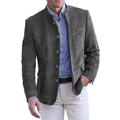 Men's Blazer Jacket for Fall with Notch Lapel and Button Front Gray