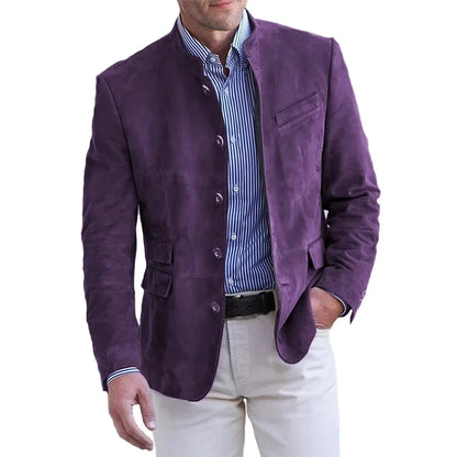 Men's Blazer Jacket for Fall with Notch Lapel and Button Front Purple