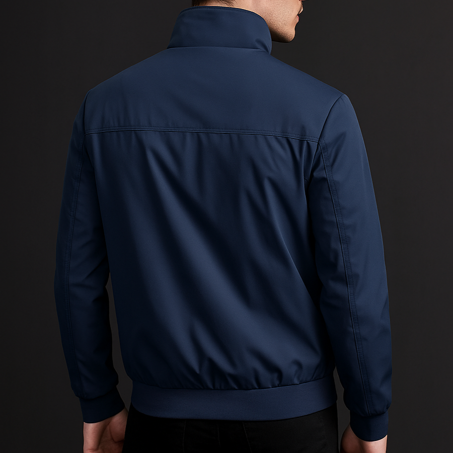 Men's Bomber Jacket for Fall with Plaid Lined Collar Detail