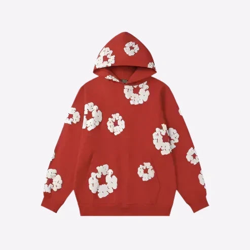 Women's Oversized Denim Print Hoodie for Fall and Winter Everyday Wear Red