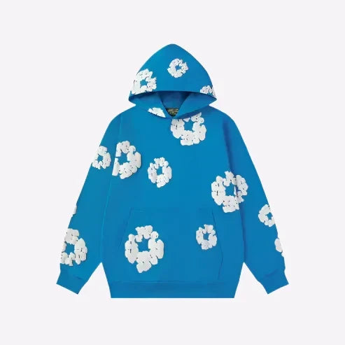 Women's Oversized Denim Print Hoodie for Fall and Winter Everyday Wear Blue
