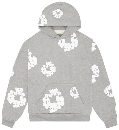 Women's Oversized Denim Print Hoodie for Fall and Winter Everyday Wear Gray