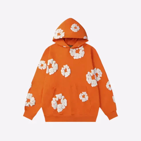 Men's Printed Denim-Style Hoodie – Unisex Streetwear Sweatshirt Orange