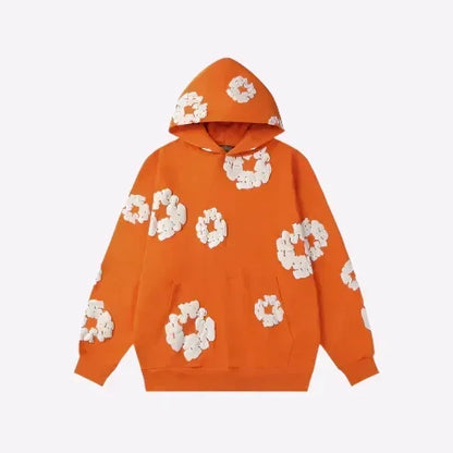 Women's Oversized Denim Print Hoodie for Fall and Winter Everyday Wear Orange