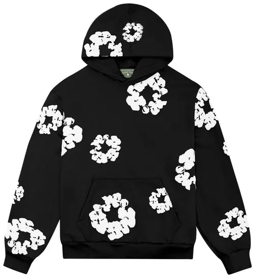 Women's Oversized Denim Print Hoodie for Fall and Winter Everyday Wear Black