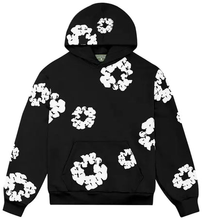Women's Oversized Denim Print Hoodie for Fall and Winter Everyday Wear Black