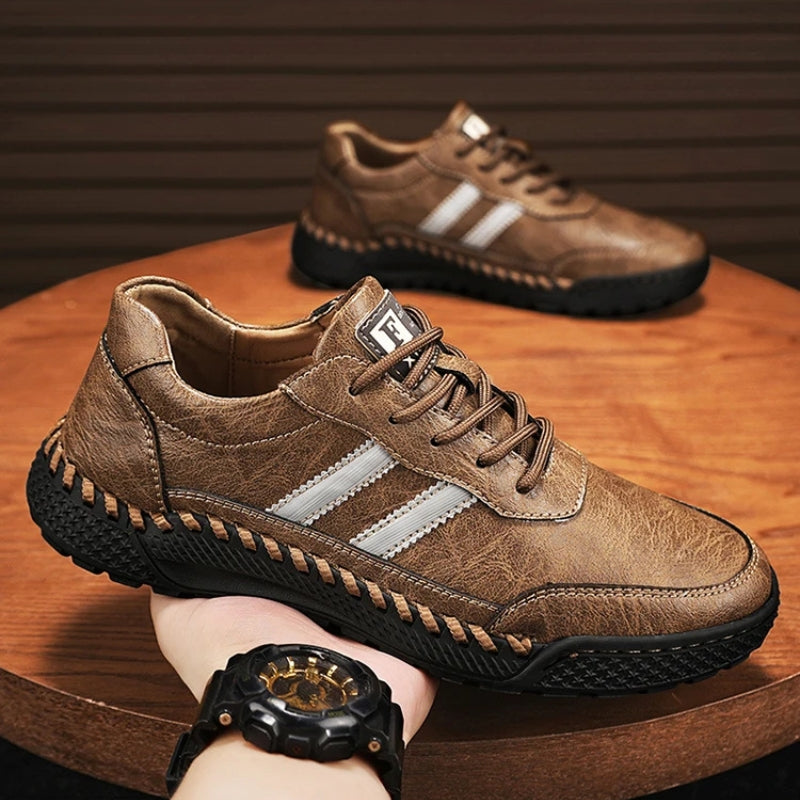 Men's Multi-Color Stripe Stylish Leather Dress Shoes for Daily Use Light Brown