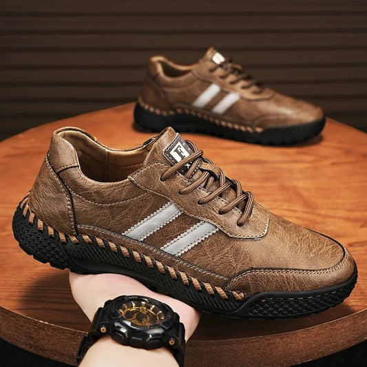 Men's Multi-Color Stripe Stylish Leather Dress Shoes for Daily Use Light Brown
